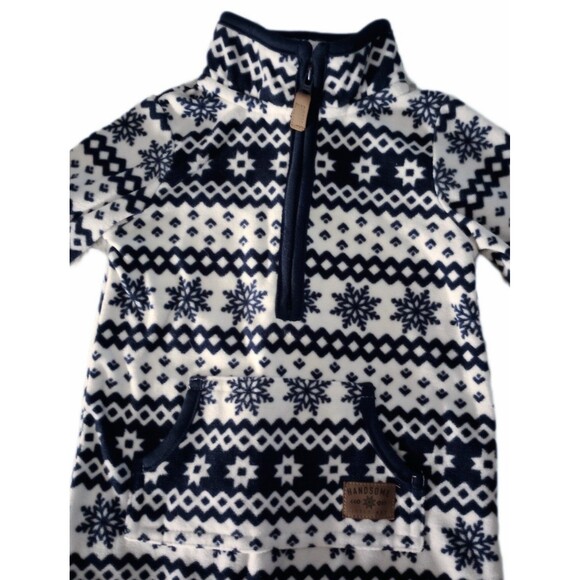 Carter's Blue/White Snowflake Fleece One Piece Outfit sz 12M Boys - Picture 2 of 4